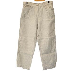 Jones New York Sport Pants Womens 8 Tan Elastic Waist Straight Leg Linen